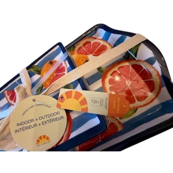 5pc Set GRAPEFRUIT Plates & Platter/Tray C&C California Melamine Citrus NEW - Picture 7 of 8